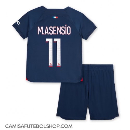 Camisa de time de futebol Paris Saint-Germain Marco Asensio #11 Replicas 1º Equipamento Infantil 2023-24 Manga Curta (+ Calças curtas)